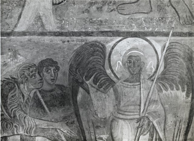 Anonimo — Anonimo romano sec. XII - S. Giovanni a Porta Latina: Annuncio ai pastori, particolare — particolare